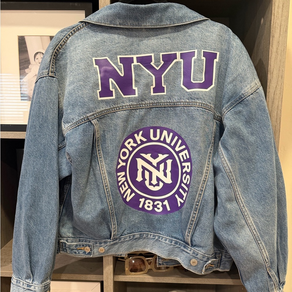 NYU Denim Jacket with Purple Logo